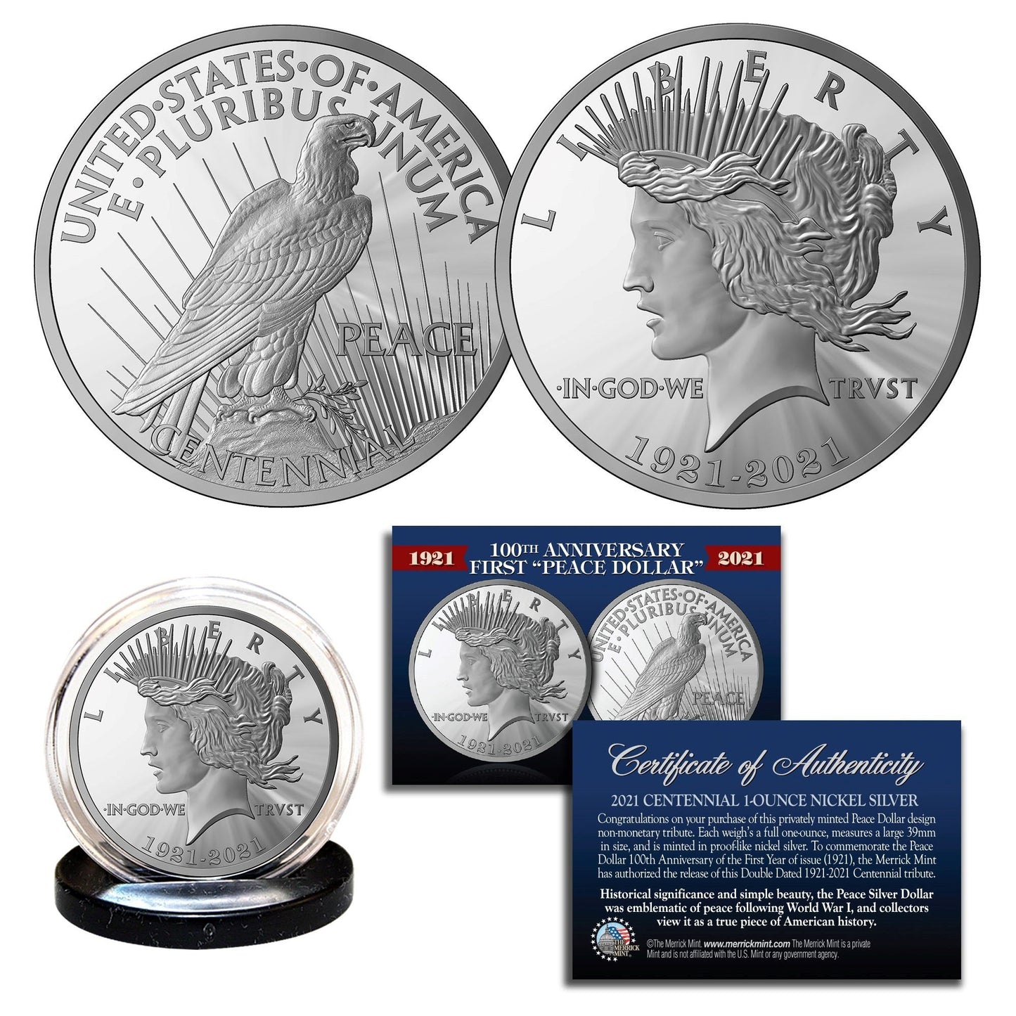 100th Anniversary First Year 1921-2021 ‘‘Peace Dollar’’ 1-ounce Tribute