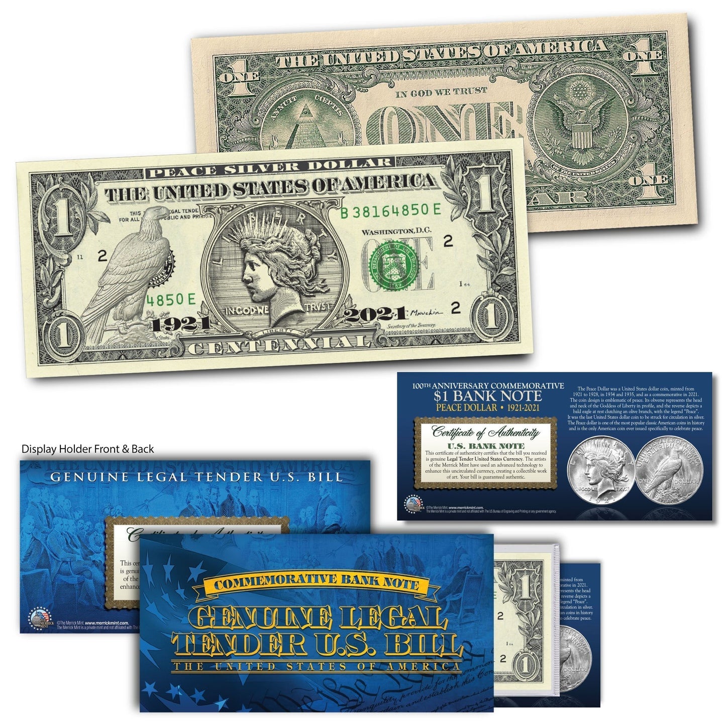 100th Anniversary U.S. Peace Silver Coin Legal Tender $1 Bill