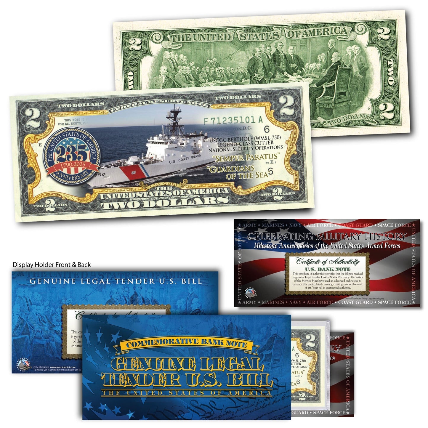 'Coast Guard 235th Anniversary' - Genuine Legal Tender U.S. $2 Bill