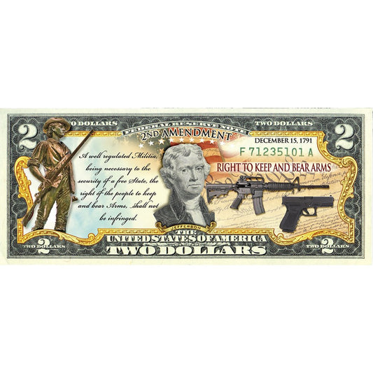 "2nd Amendment" (Modern) - Genuine Legal Tender U.S. $2 Bill