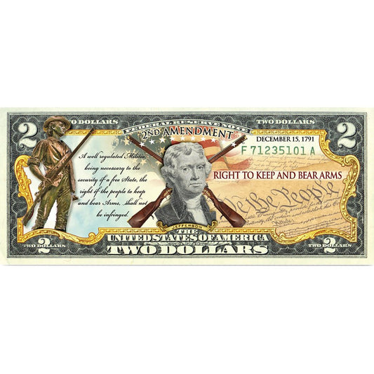 "2nd Amendment" (Muskets) - Genuine Legal Tender U.S. $2 Bill