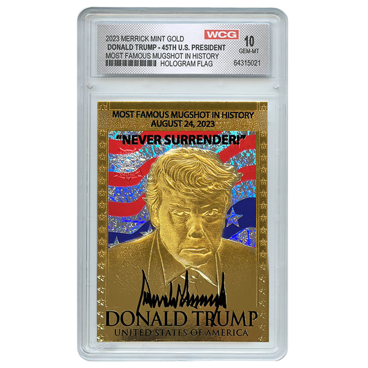 President Trump Mugshot Hologram American Flag Gold Card - Individually Numbered