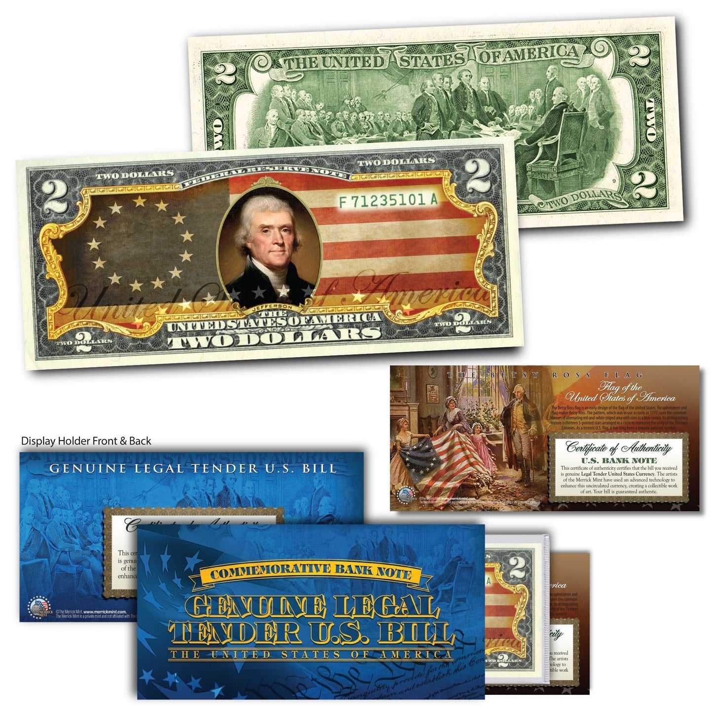 "Betsy Ross Flag" - Genuine Legal Tender U.S. $2 Bill