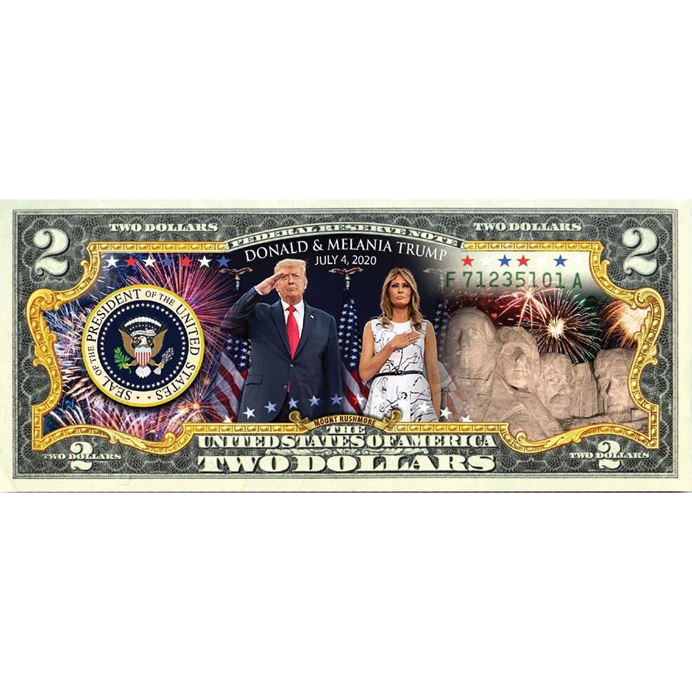 "Donald & Melania Trump - Saluting July 4th" - Genuine Legal Tender U.S. $2 Bill