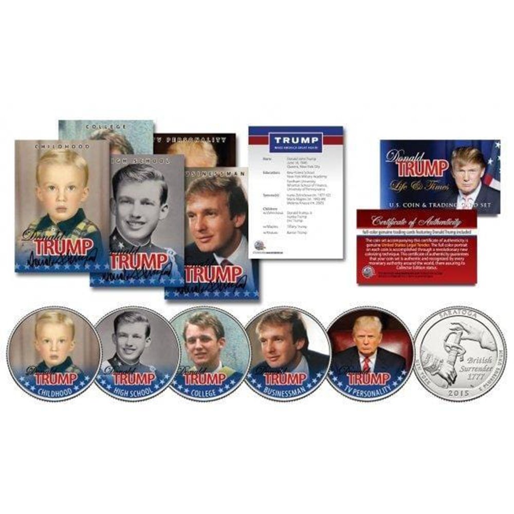 Donald Trump - Life & Times - 10 Piece Coin & Trading Card Collection