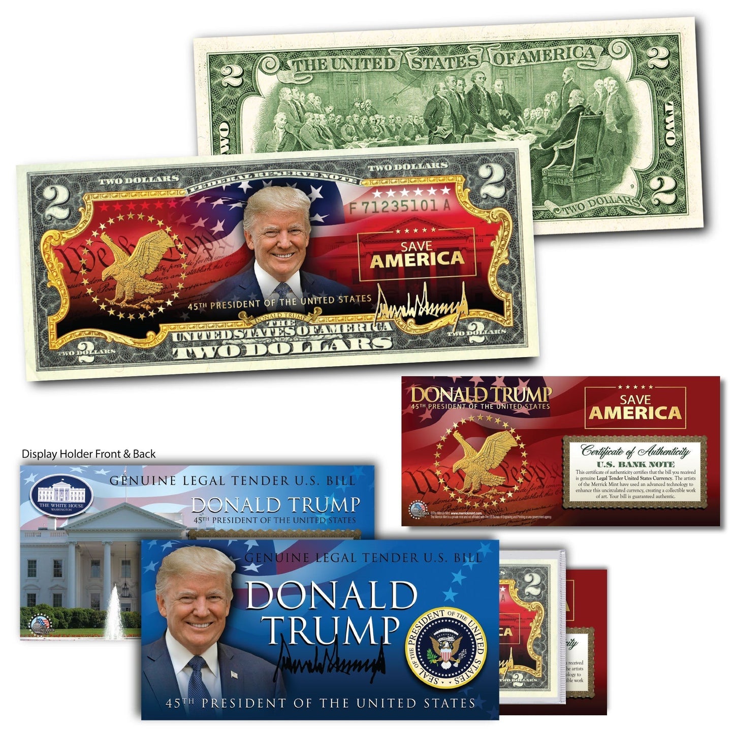 Donald Trump - "Save America" - Genuine Legal Tender U.S. $2 Bill