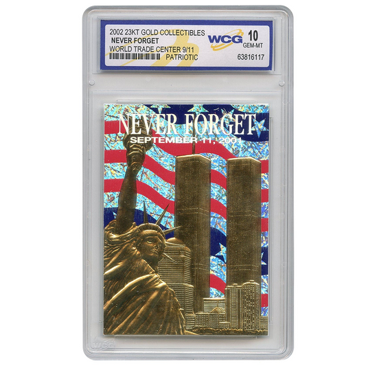 Never Forget September 11th, 2001 - 23k Gold Foil & American Flag Reflective Trading Card