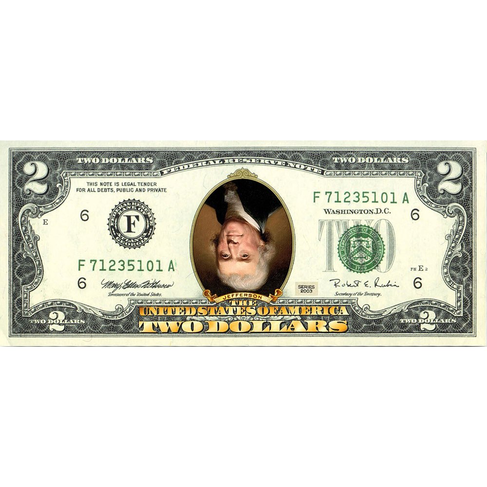 "INVERTED TWO DOLLAR" - Genuine Legal Tender U.S. $2 Bill