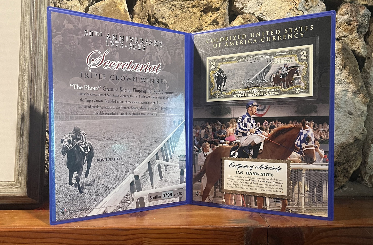 Secretariat 50th Anniversary 1973-2023 Triple Crown Horse Racing Famous Down the Stretch Photo $2 Bill in 8 x 10 Display Folio Limited # of 1,973