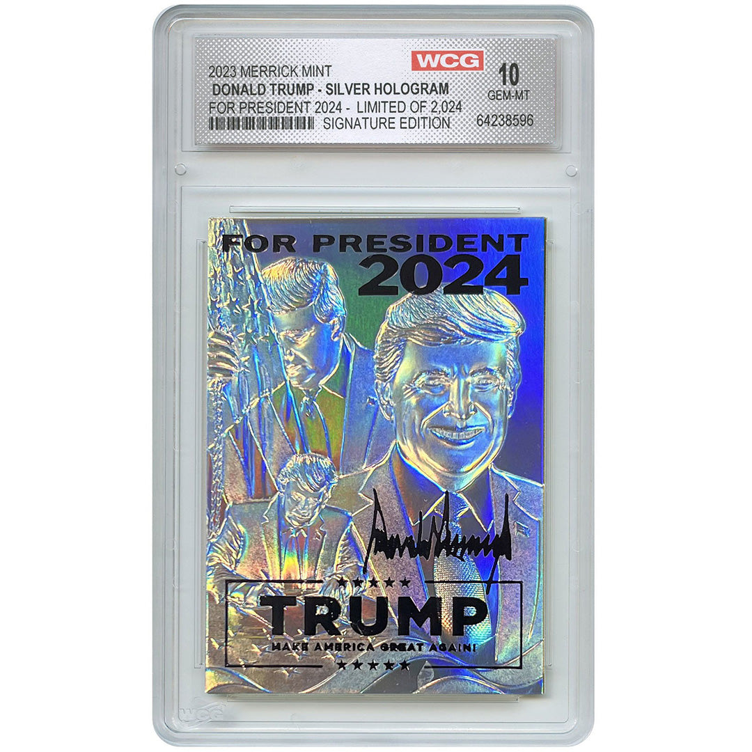 Trump Triple Image SILVER Hologram Trading Card Numbered 1 to 2,024 - Graded Gem Mint 10 (LIMITED RUN)