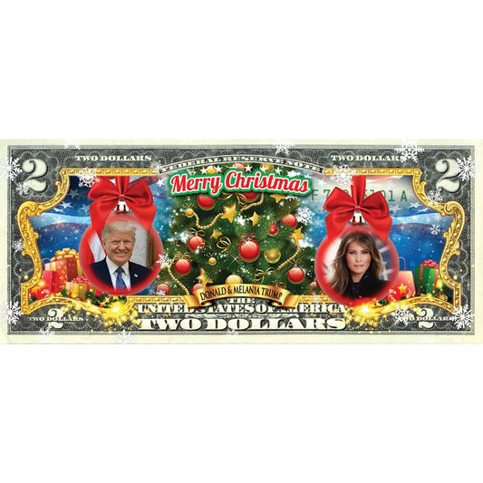 Trump Family Christmas Ornaments Edition (Genuine Legal Tender U.S. $2 Bill)