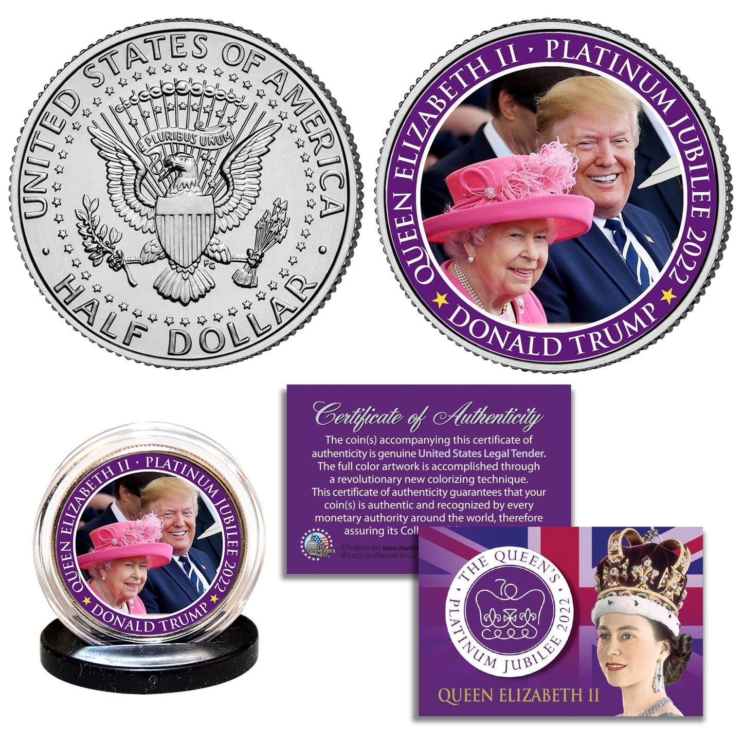 "Trump & Queen Elizabeth" - Authentic JFK Half Dollar