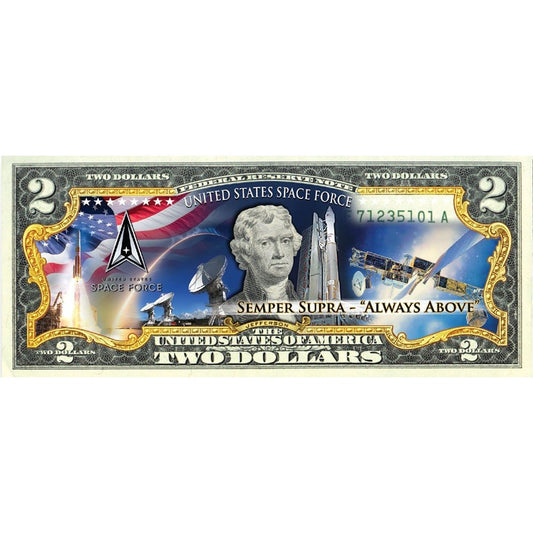 "U.S. Space Force" New Logo - Genuine Legal Tender U.S. $2 Bill