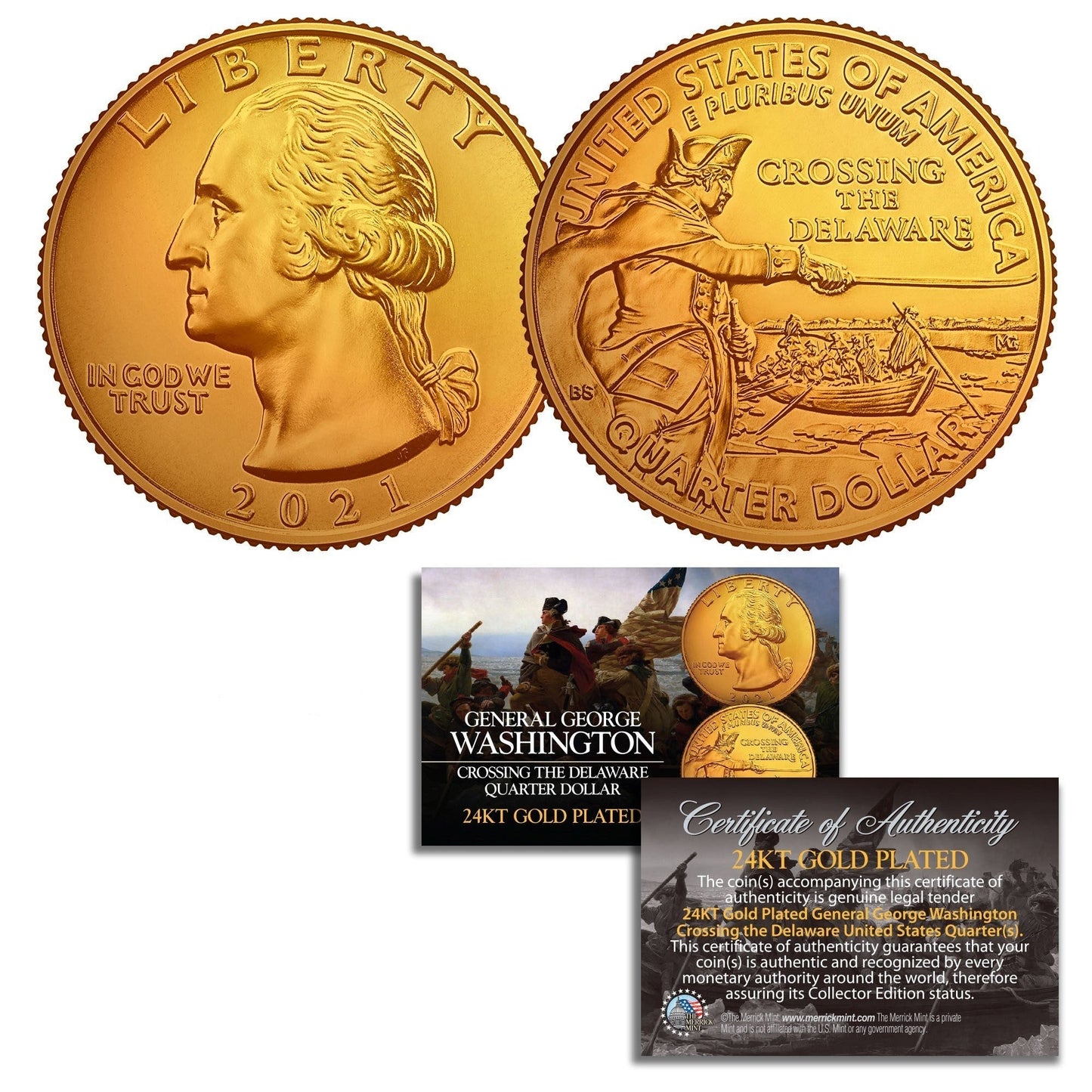 "Washington Crossing Delaware" - Washington DC Quarter 24K Gold Plated